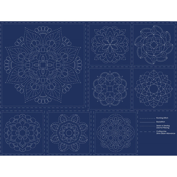 Sashiko Mandala Stitchery Panel 50cm