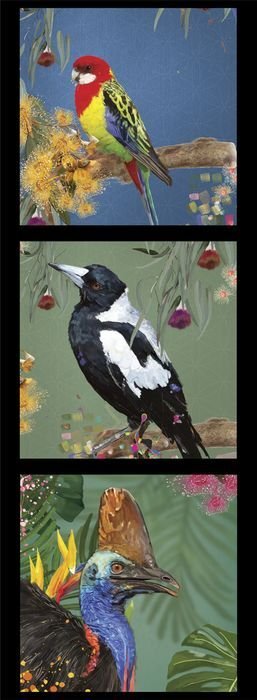 Wildlife Art  Panel- Rosella Magpie Cassowary